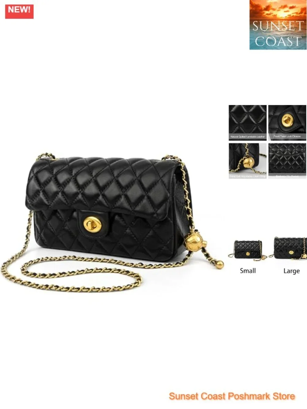 Small Quilted Lambskin Leather Crossbody Purse with Twist Lock
